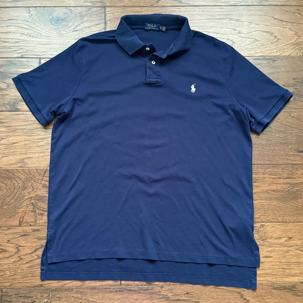 Polo Ralph Lauren Mens Polo Shirt Navy Blue Cotton White Pony Size XL